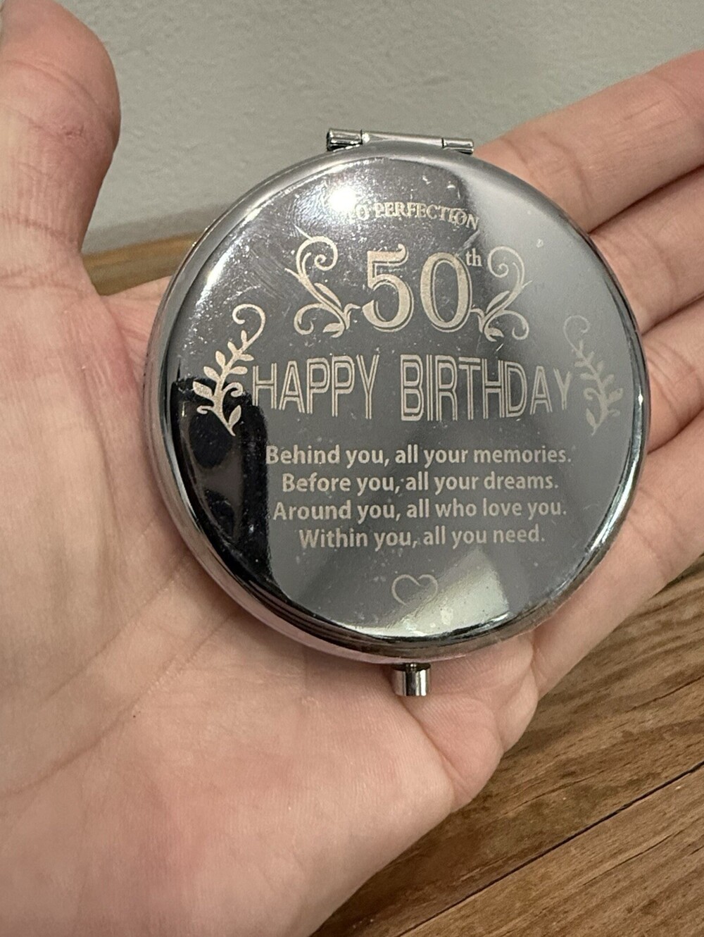 Engraved Compact Mirror 50th Birthday Not A Day Over Fabulous Pre Own Great Gift